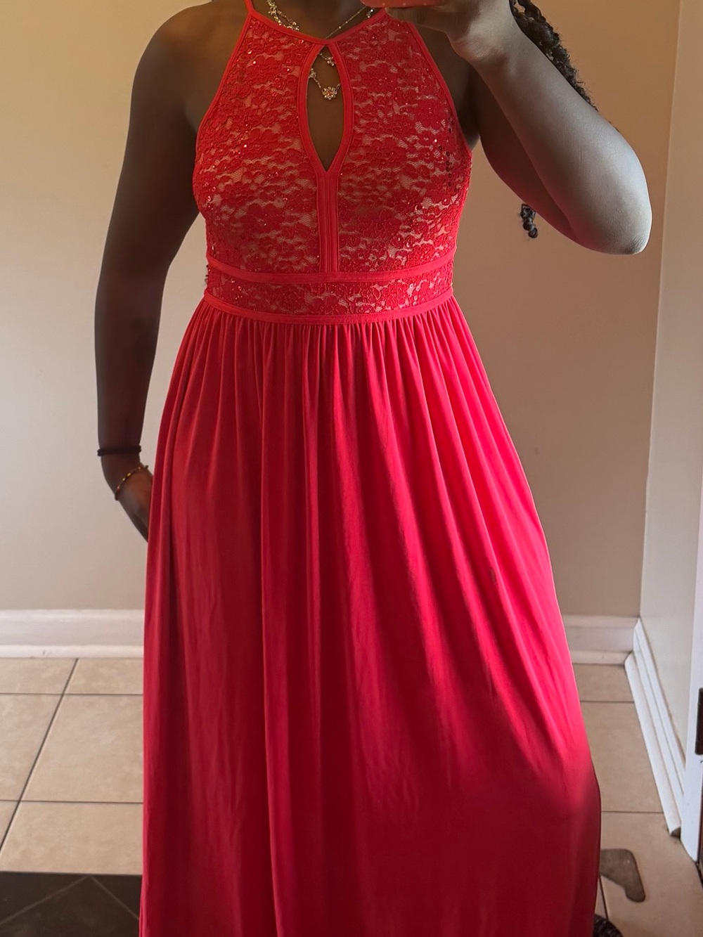 Nightway Red Lace Formal Gown